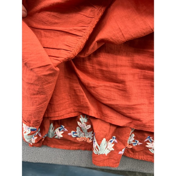 Roller Rabbit Dress Womens Sz L Orange Tiered Embroidered Midi - Picture 8 of 11